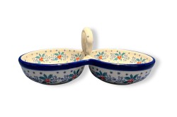 942 Bunzlau dubbele schaal met handvat (oog) 2973X Overige Schalen